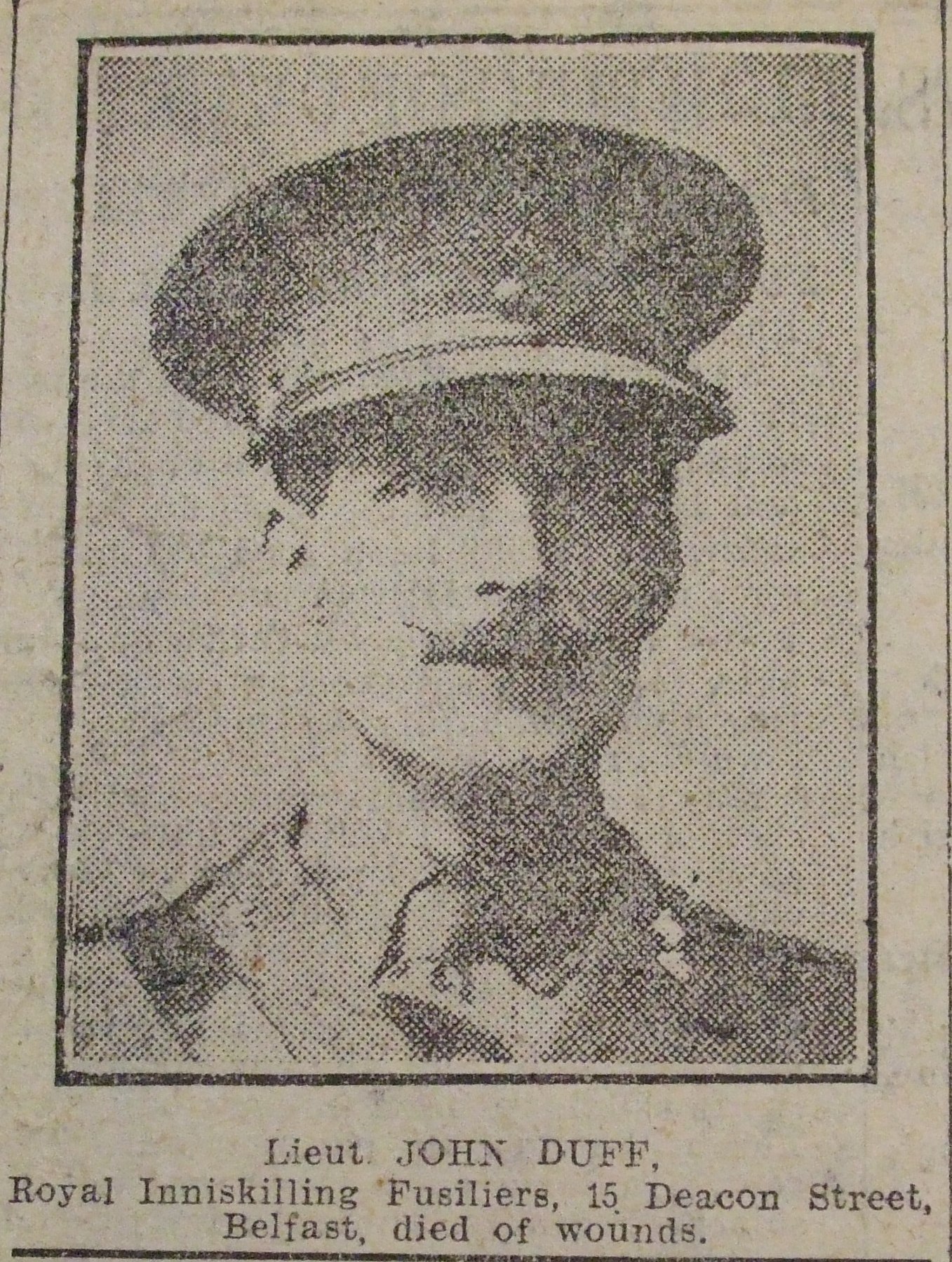 Newspaper cutting  - Lieutenant John Duff, RInF